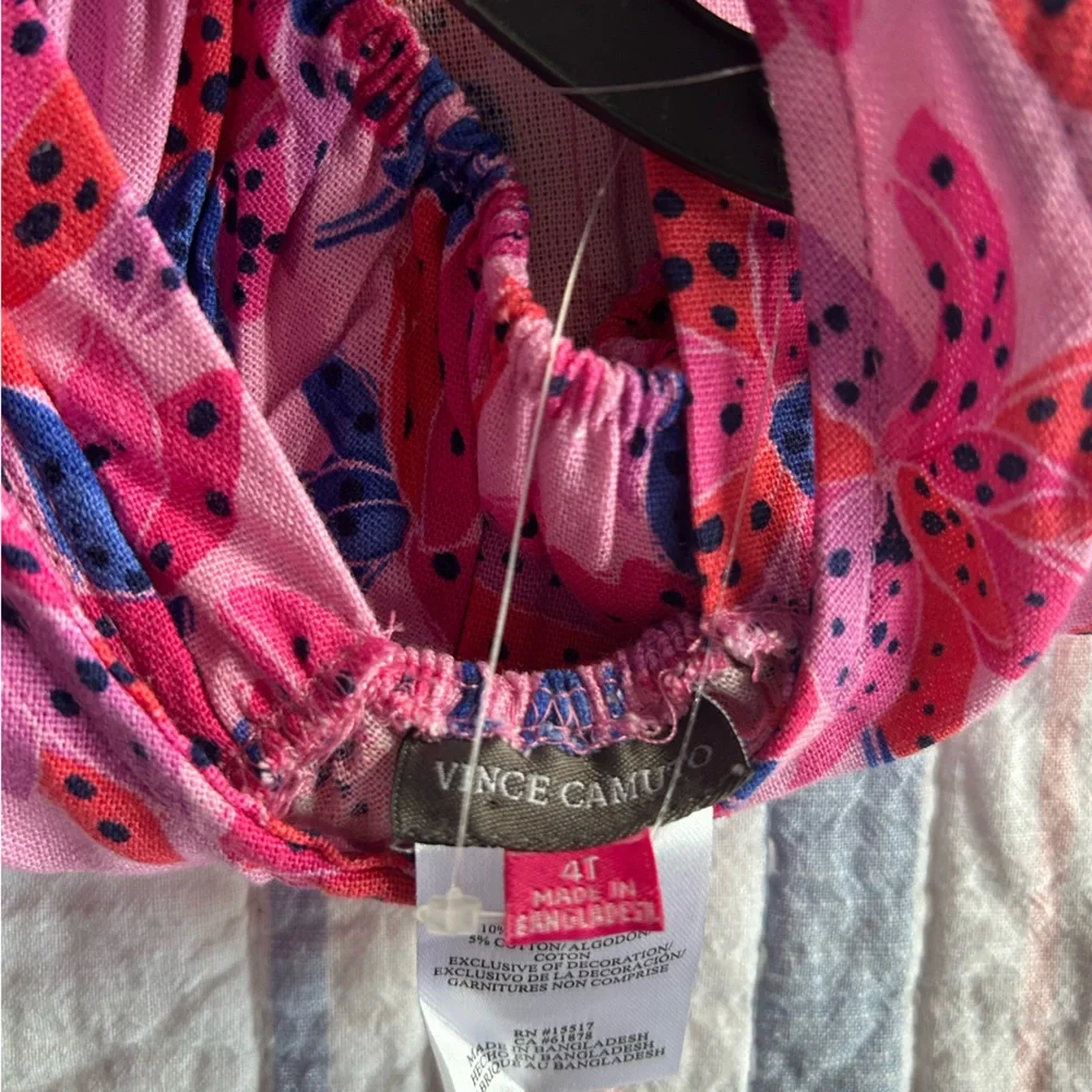 Vince Camuto Kids Viscose/ Linen Blend Vibrant Pink Floral Kids Dress